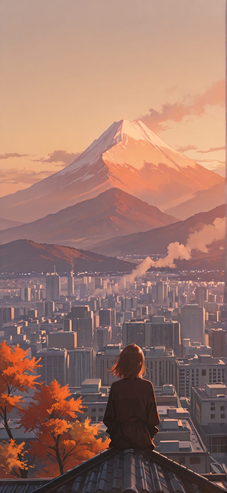 Silhouette Brown Afternoon Mountain Autumn mobile wallpaper / スマホ壁紙