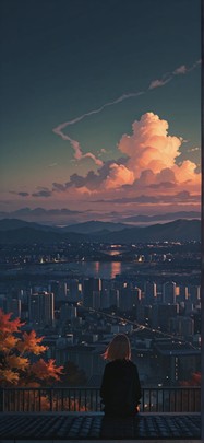 Silhouette Green Night Mountain Autumn Machine mobile wallpaper / スマホ壁紙