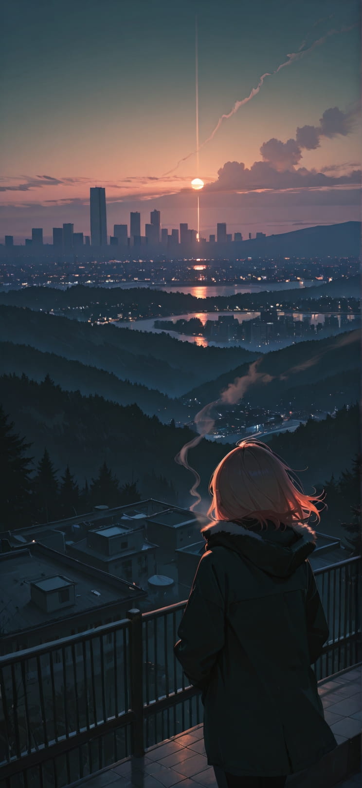 Silhouette Green Night Nature Winter mobile wallpaper / スマホ壁紙