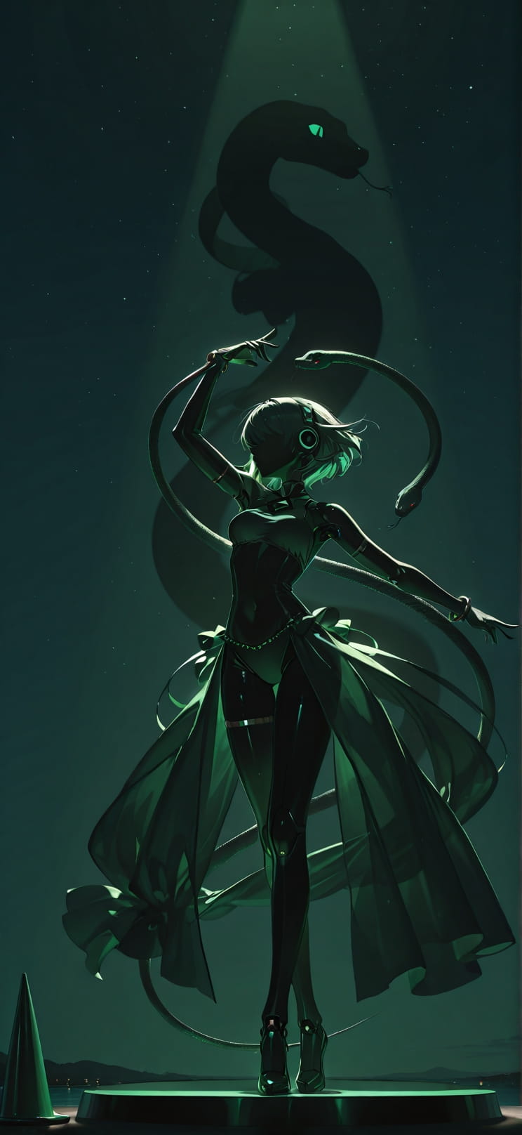 Silhouette Green Night Sky Summer Animal Machine mobile wallpaper / スマホ壁紙