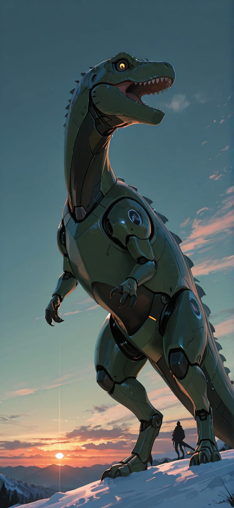 Silhouette Green Sunset Sky Winter Animal Machine mobile wallpaper / スマホ壁紙