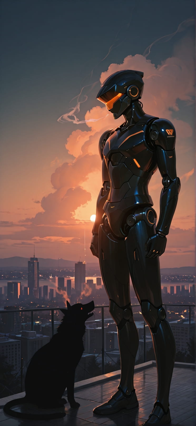 Silhouette Orange Night Nature Summer Machine mobile wallpaper / スマホ壁紙