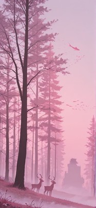 Silhouette Pink Afternoon Sky Spring Animal mobile wallpaper / スマホ壁紙