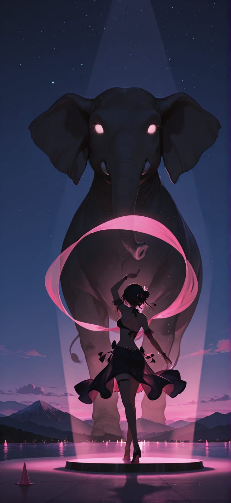 Silhouette Pink Night Mountain Summer Animal mobile wallpaper / スマホ壁紙