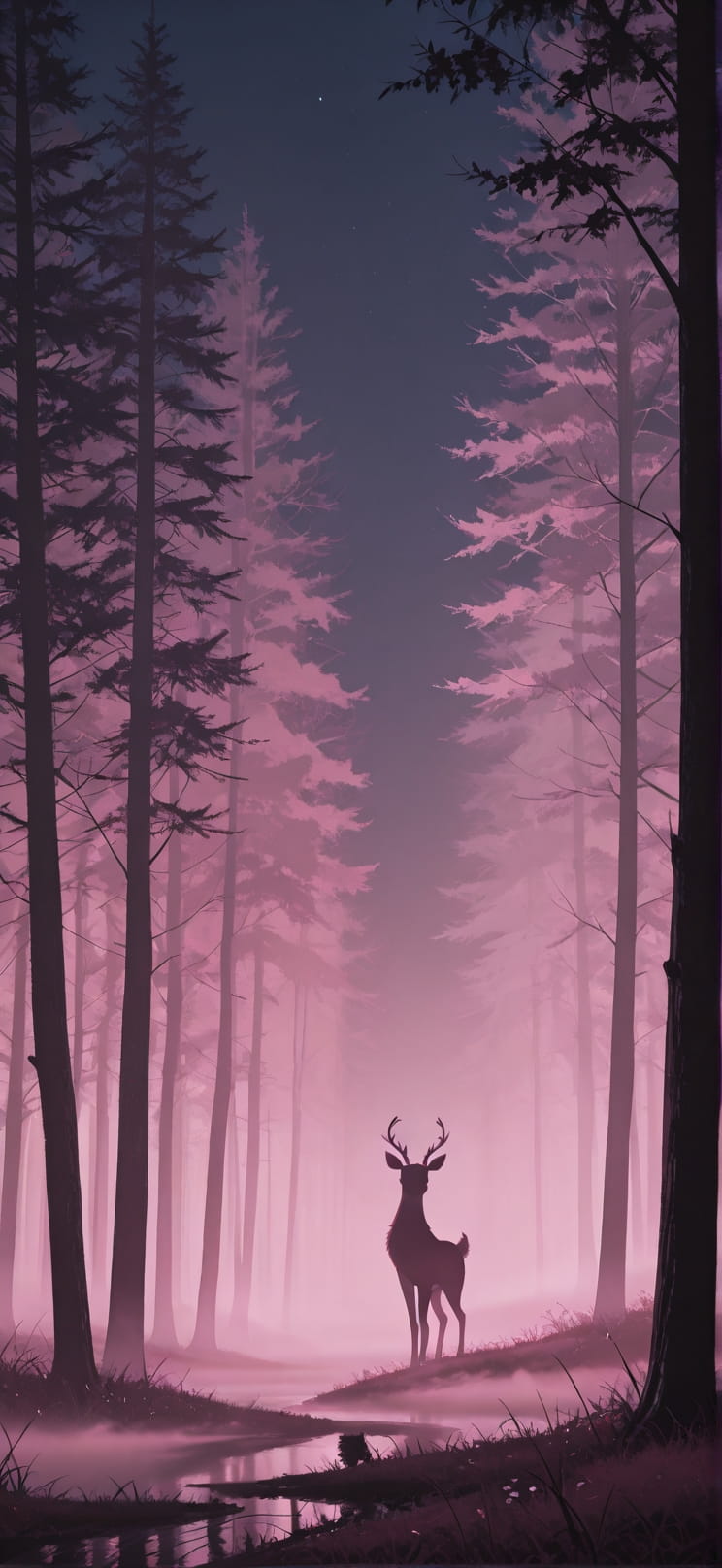 Silhouette Pink Night Nature Spring Animal mobile wallpaper / スマホ壁紙