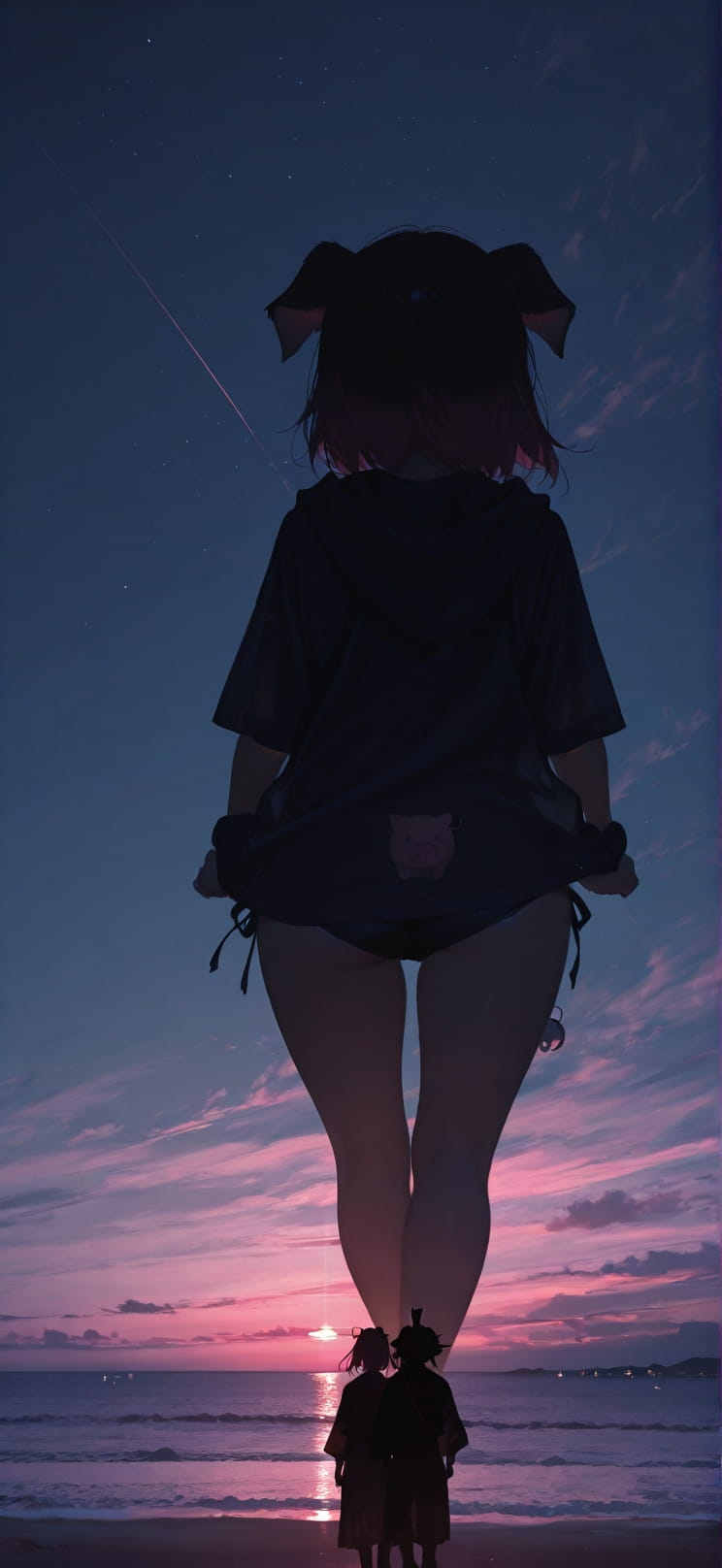 Silhouette Pink Night Sea Summer Animal mobile wallpaper / スマホ壁紙