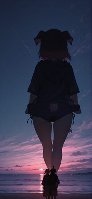 Silhouette Pink Night Sea Summer Animal mobile wallpaper / スマホ壁紙