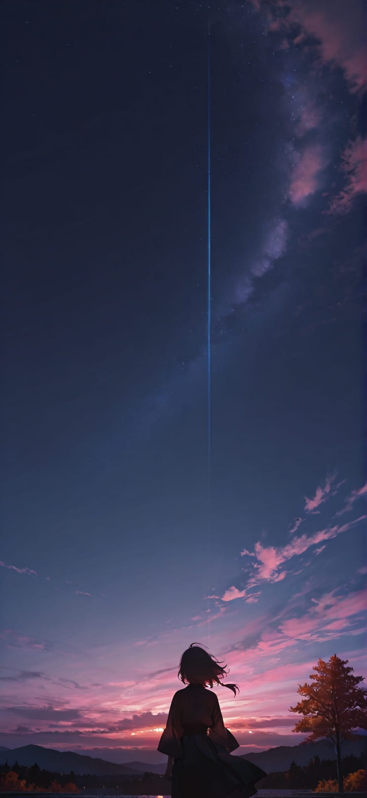 Silhouette Pink Night Sky Autumn mobile wallpaper / スマホ壁紙