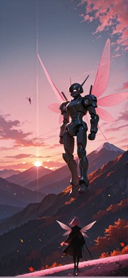 Silhouette Pink Sunset Mountain Autumn Animal Machine mobile wallpaper / スマホ壁紙