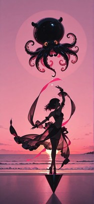 Silhouette Pink Sunset Sea Summer Animal Machine mobile wallpaper / スマホ壁紙