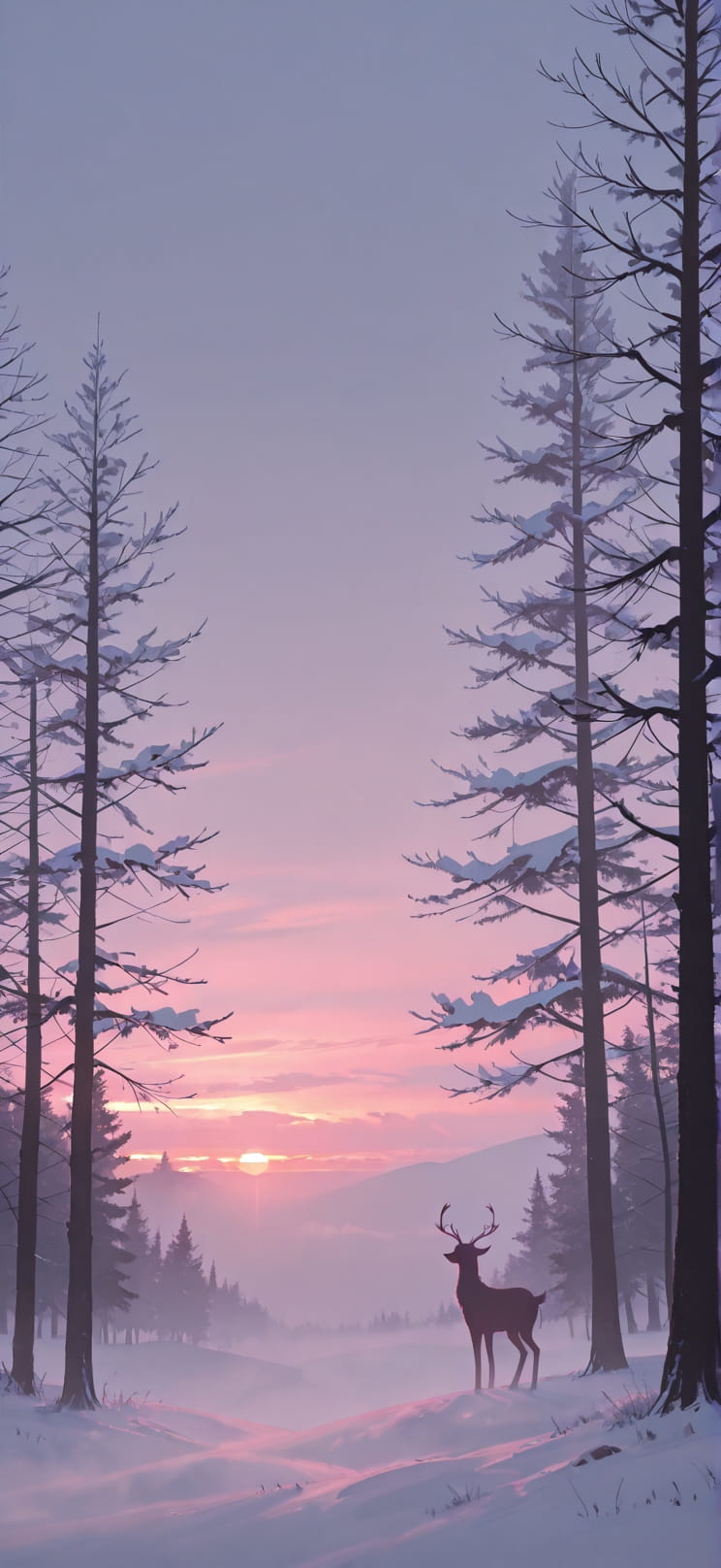 Silhouette Pink Sunset Sky Winter mobile wallpaper / スマホ壁紙