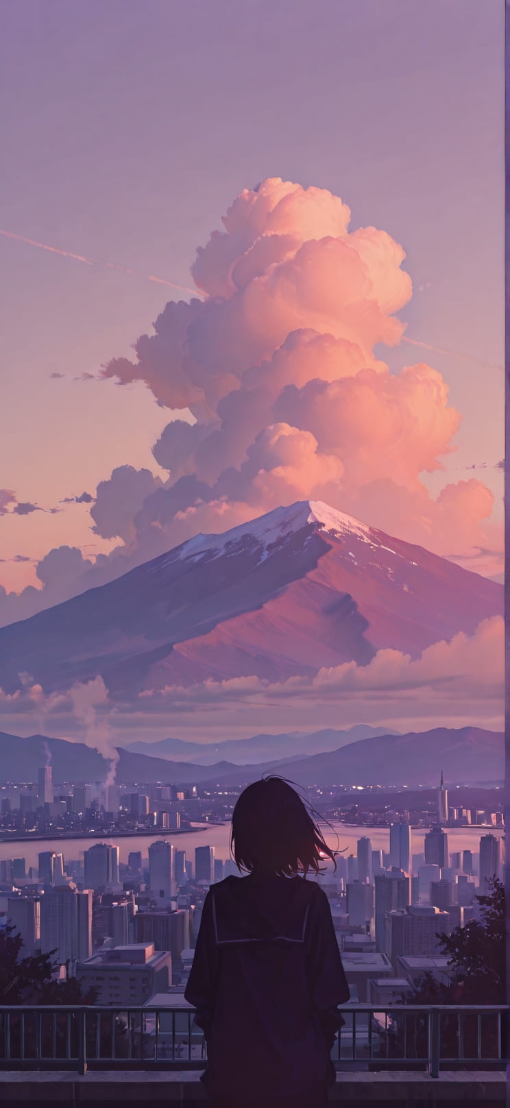 Silhouette Purple Afternoon Mountain Summer Machine mobile wallpaper / スマホ壁紙