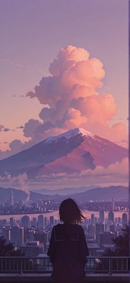 Silhouette Purple Afternoon Mountain Summer Machine mobile wallpaper / スマホ壁紙