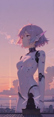 Silhouette Purple Afternoon Sea Winter Animal Machine mobile wallpaper / スマホ壁紙