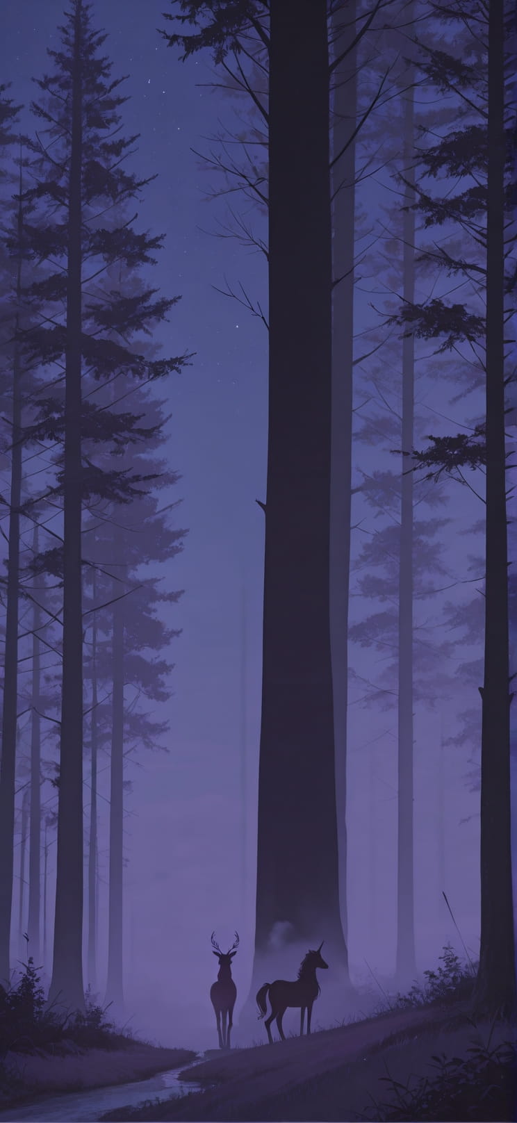 Silhouette Purple Night Sky Summer Animal mobile wallpaper / スマホ壁紙