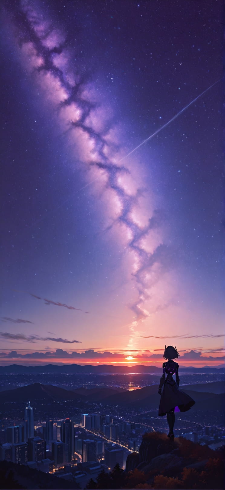 Silhouette Purple Sunset City Autumn Machine mobile wallpaper / スマホ壁紙