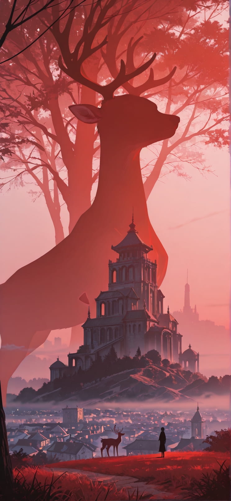 Silhouette Red Afternoon City Spring Machine mobile wallpaper / スマホ壁紙