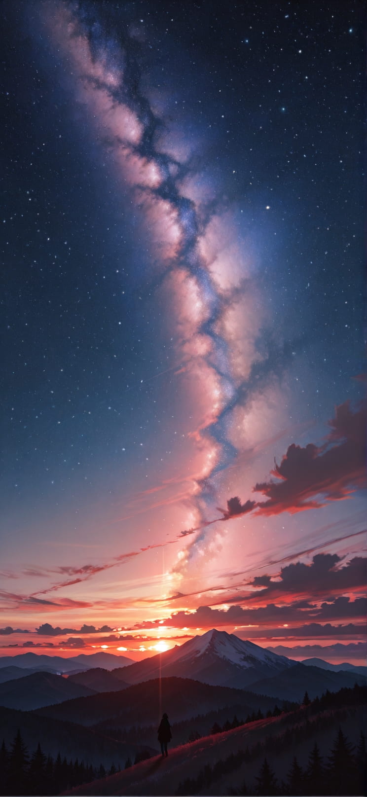 Silhouette Red Sunset Nature Spring mobile wallpaper / スマホ壁紙