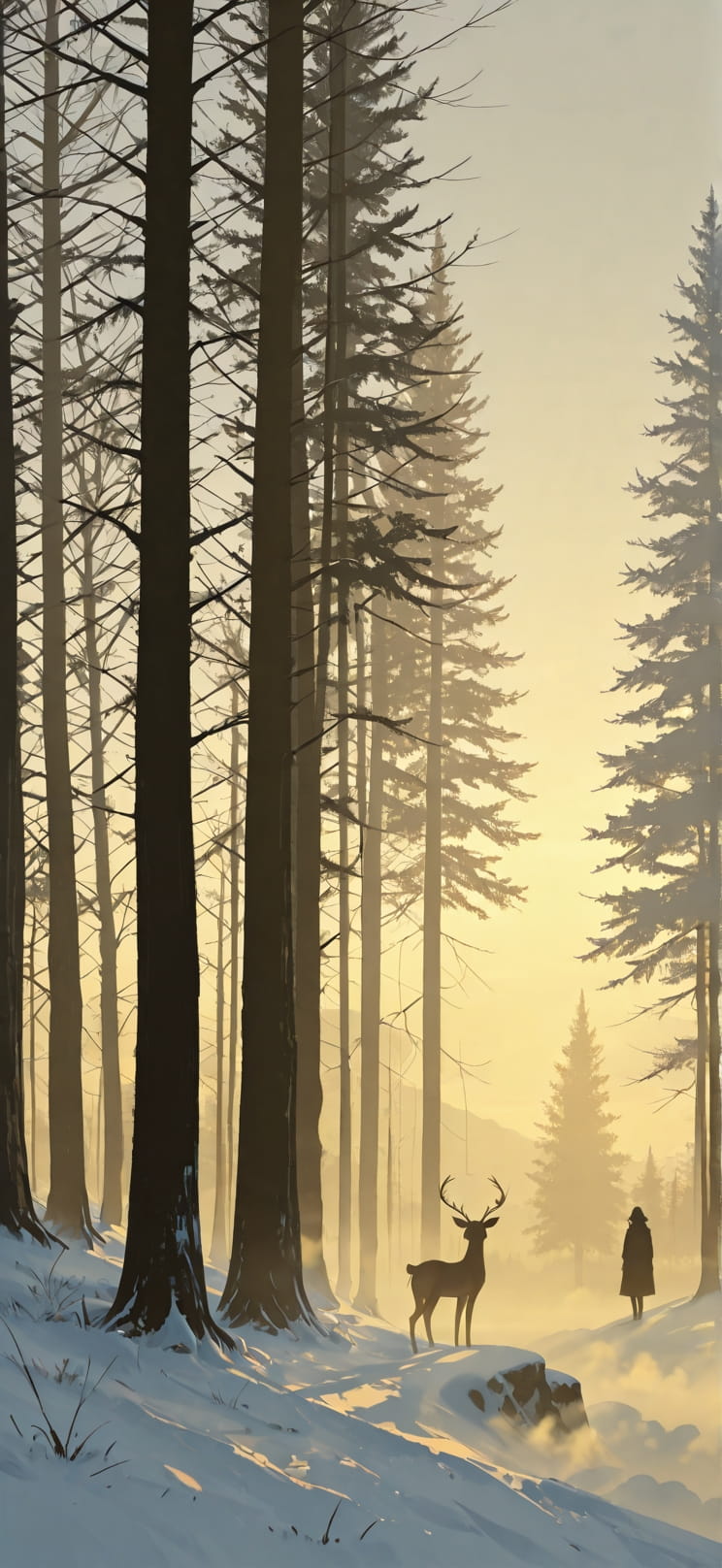 Silhouette Yellow Afternoon Sky Winter mobile wallpaper / スマホ壁紙