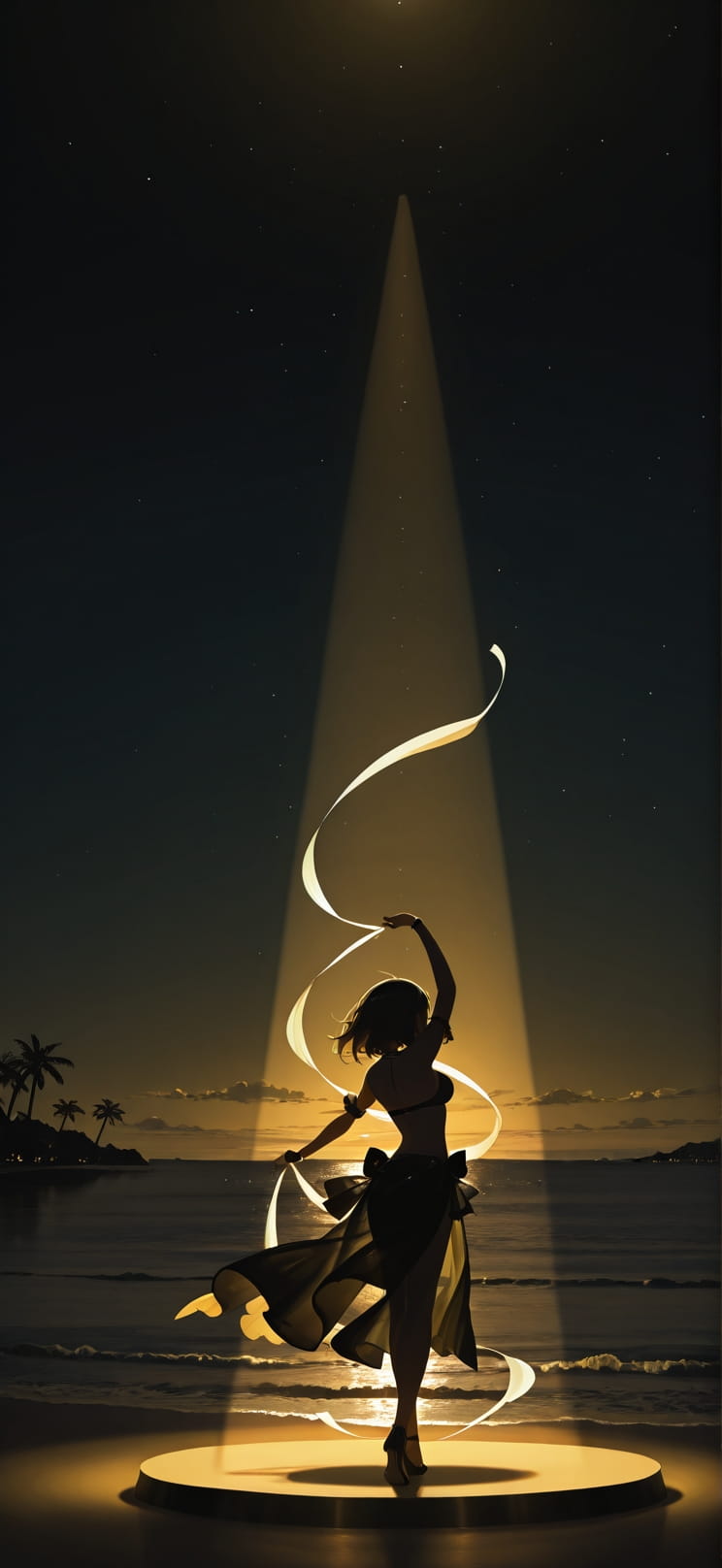 Silhouette Yellow Night Sea Summer Machine mobile wallpaper / スマホ壁紙