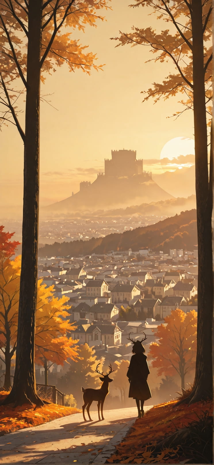 Silhouette Yellow Sunset City Autumn mobile wallpaper / スマホ壁紙