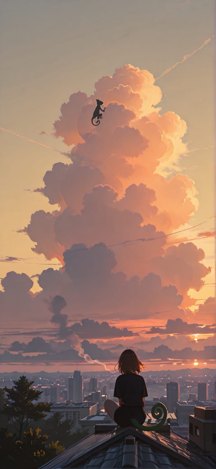 Silhouette Yellow Sunset Nature Summer Animal mobile wallpaper / スマホ壁紙