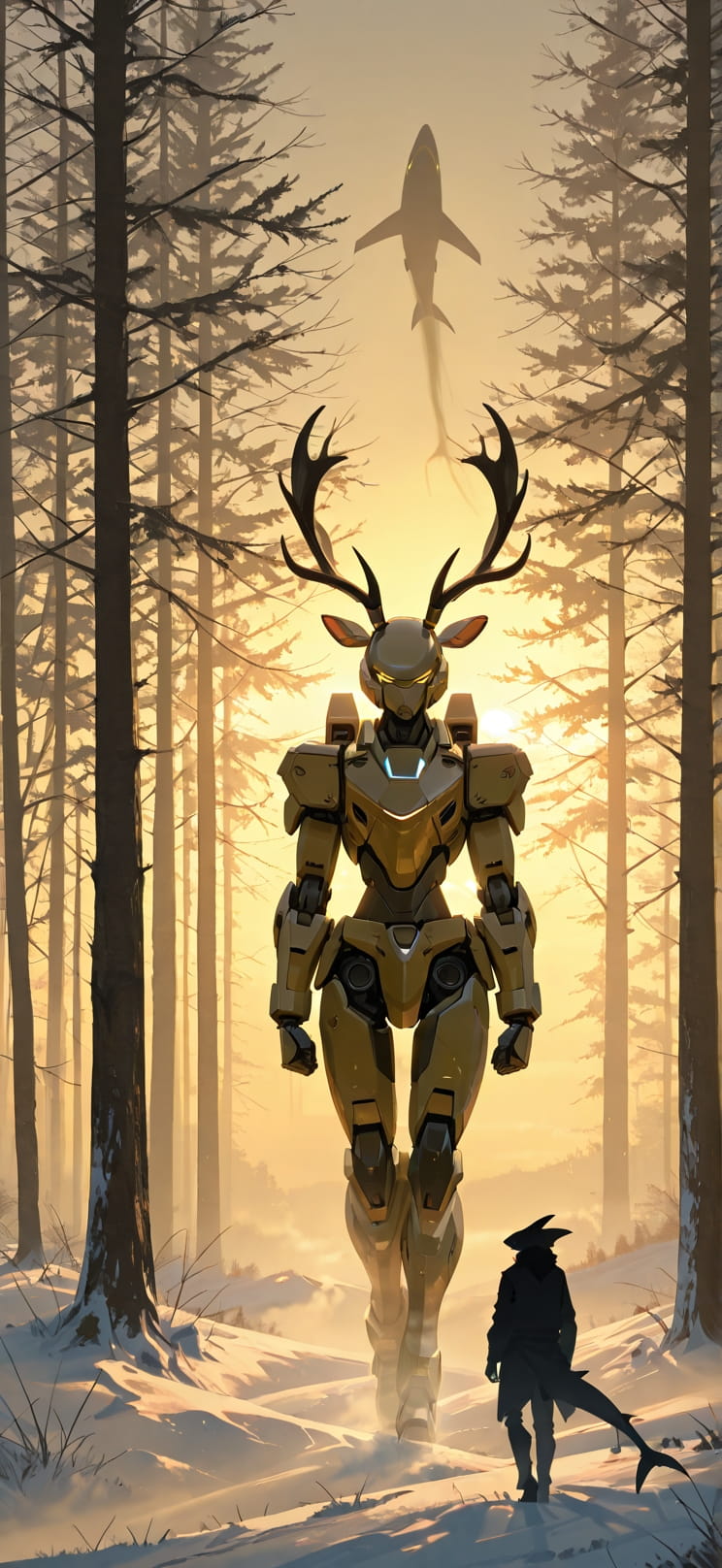 Silhouette Yellow Sunset Nature Winter Animal Machine mobile wallpaper / スマホ壁紙