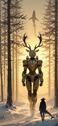 Silhouette Yellow Sunset Nature Winter Animal Machine mobile wallpaper / スマホ壁紙