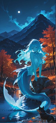 Siren Blue Night Mountain Autumn Animal Machine mobile wallpaper / スマホ壁紙