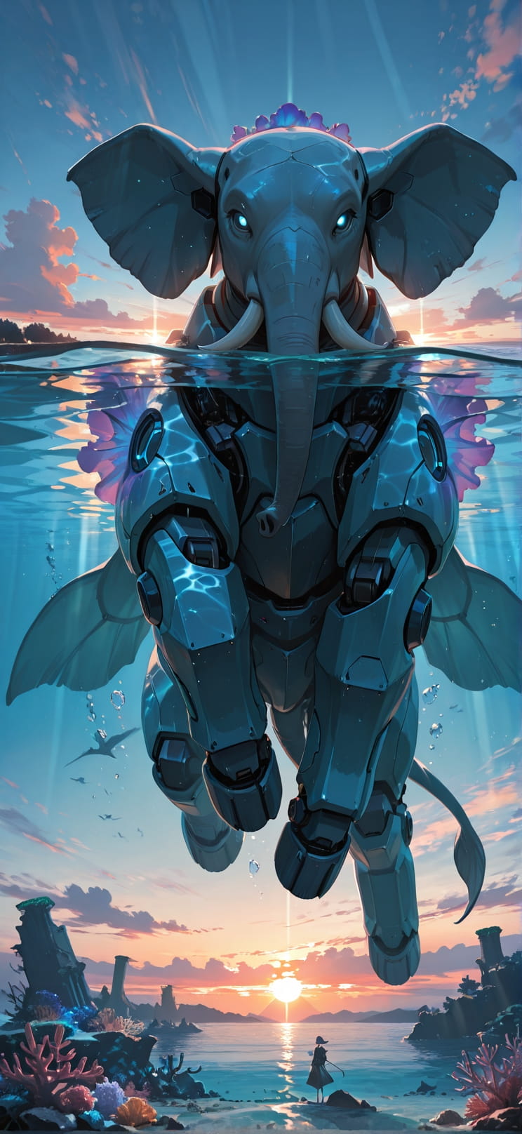 Siren Blue Sunset Sea Spring Animal Machine mobile wallpaper / スマホ壁紙