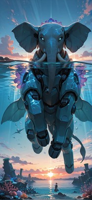 Siren Blue Sunset Sea Spring Animal Machine mobile wallpaper / スマホ壁紙