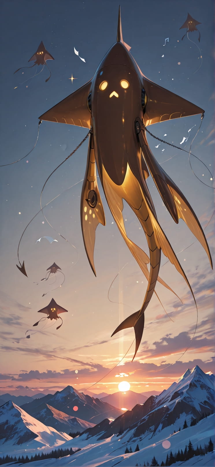 Siren Brown Sunset Mountain Winter Animal Machine mobile wallpaper / スマホ壁紙