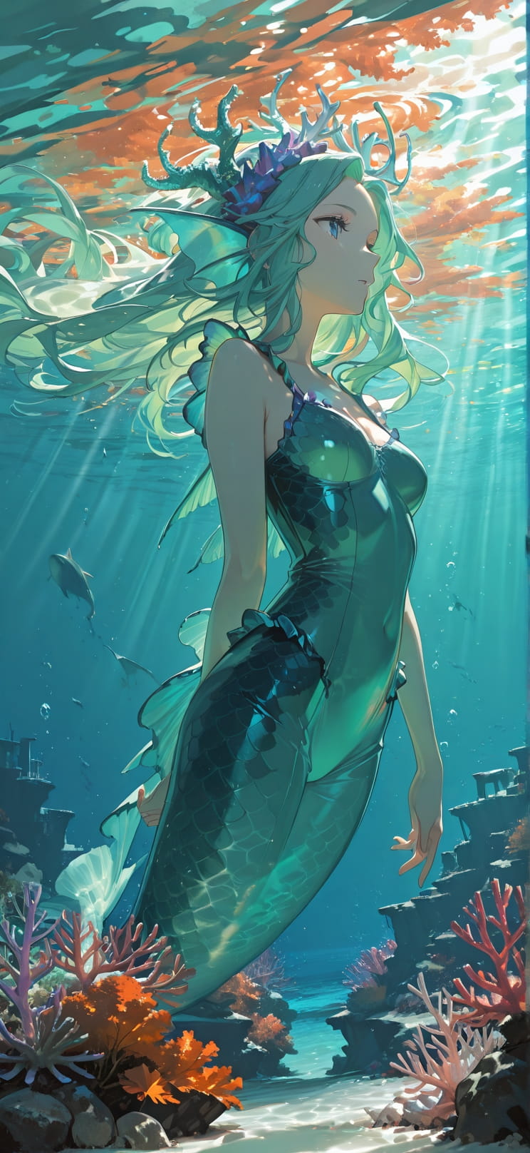 Siren Green Afternoon Sea Autumn Machine mobile wallpaper / スマホ壁紙