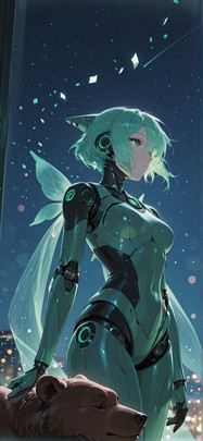 Siren Green Night Sky Winter Animal Machine mobile wallpaper / スマホ壁紙