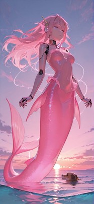 Siren Pink Sunset Sea Summer Animal Machine mobile wallpaper / スマホ壁紙