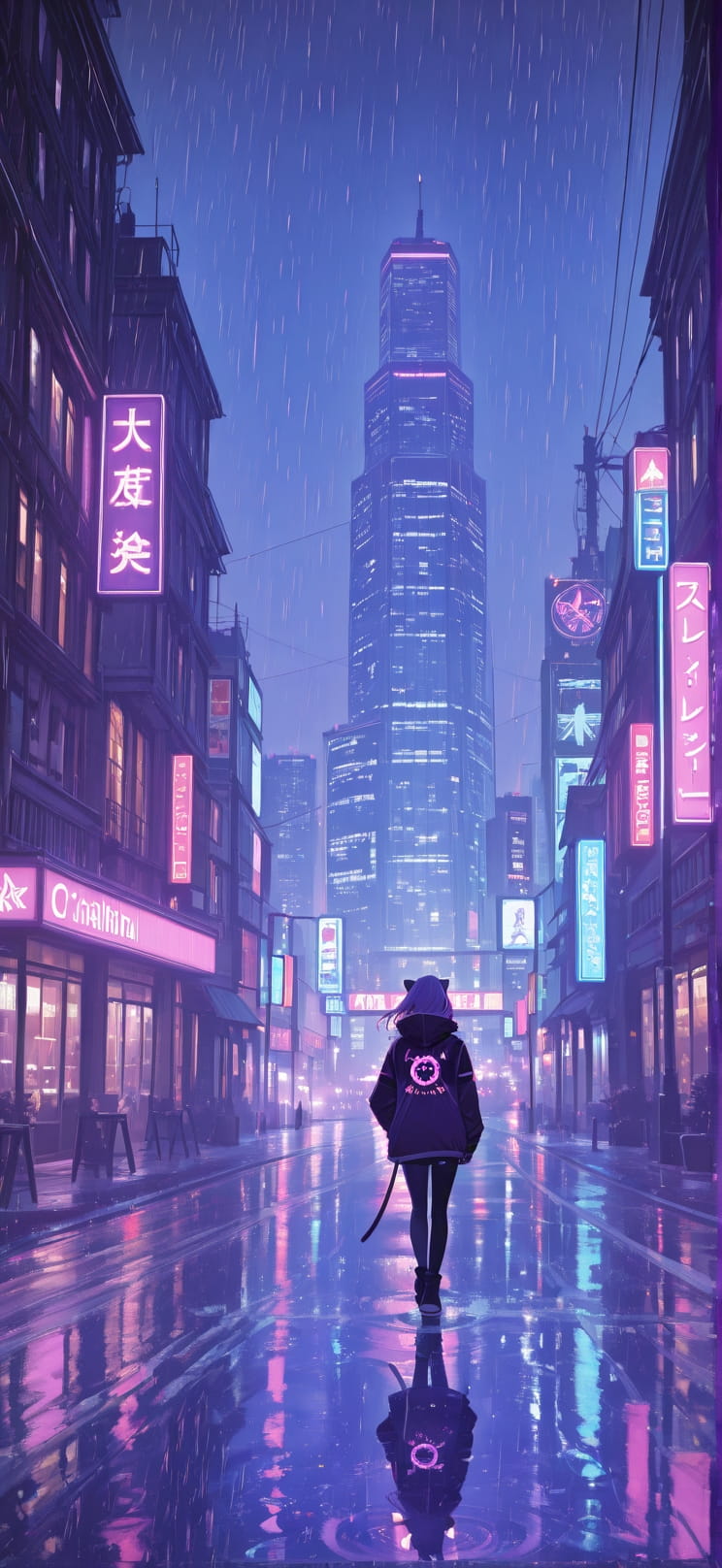 Siren Purple Night City Winter mobile wallpaper / スマホ壁紙