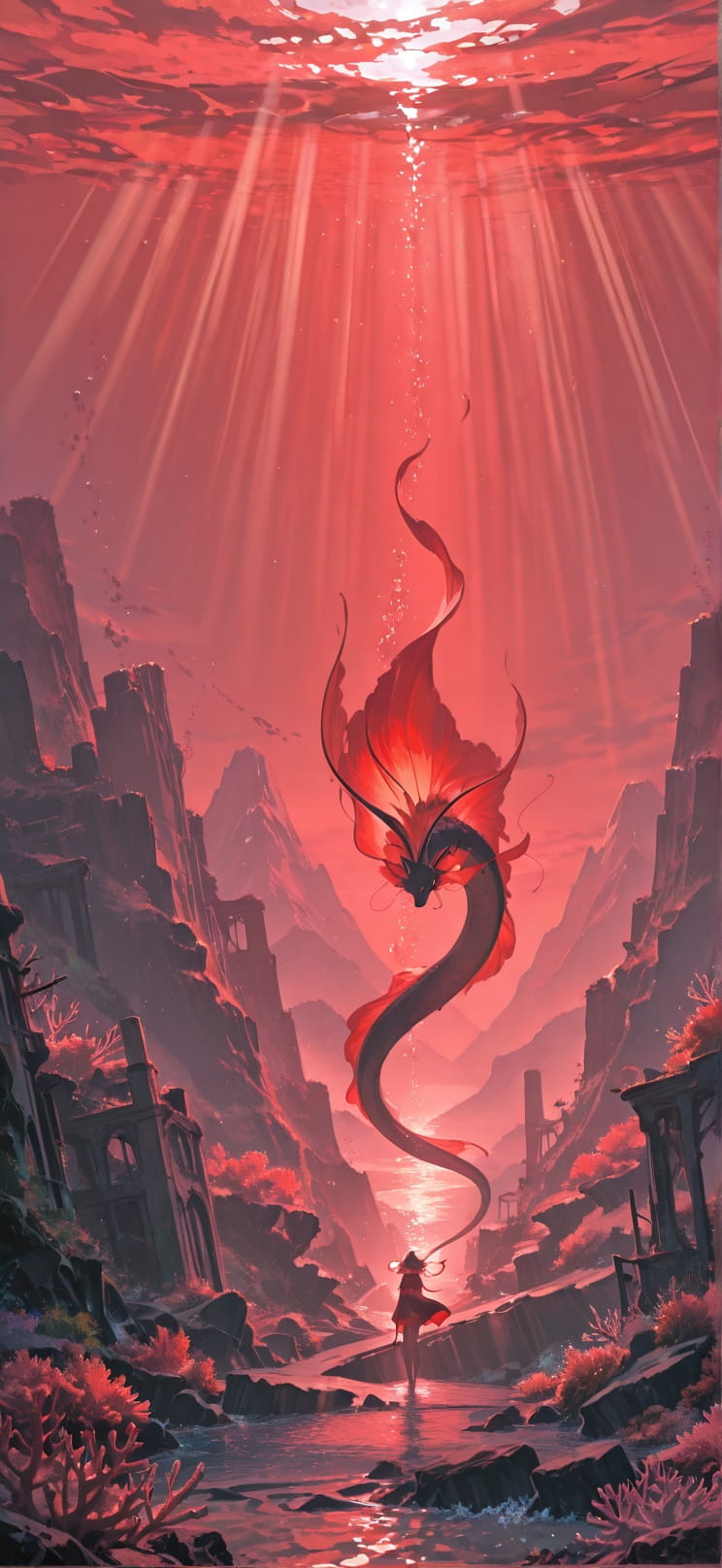 Siren Red Afternoon Mountain Spring Machine mobile wallpaper / スマホ壁紙