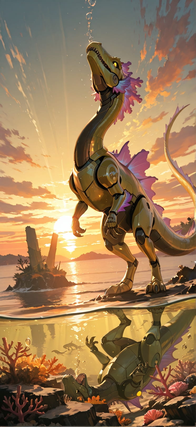 Siren Yellow Sunset Sea Autumn Animal Machine mobile wallpaper / スマホ壁紙