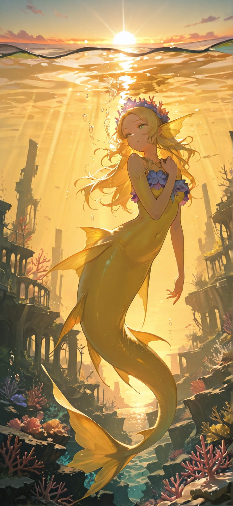 Siren Yellow Sunset Sea Spring mobile wallpaper / スマホ壁紙