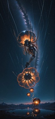 Spacexipo Orange Night Mountain Spring Animal Machine mobile wallpaper / スマホ壁紙