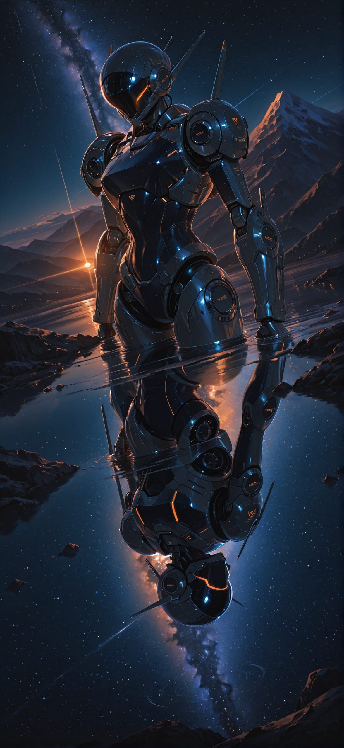 Spacexipo Orange Night Mountain Summer Machine mobile wallpaper / スマホ壁紙