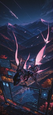 Spacexipo Pink Night Mountain Autumn Animal Machine mobile wallpaper / スマホ壁紙