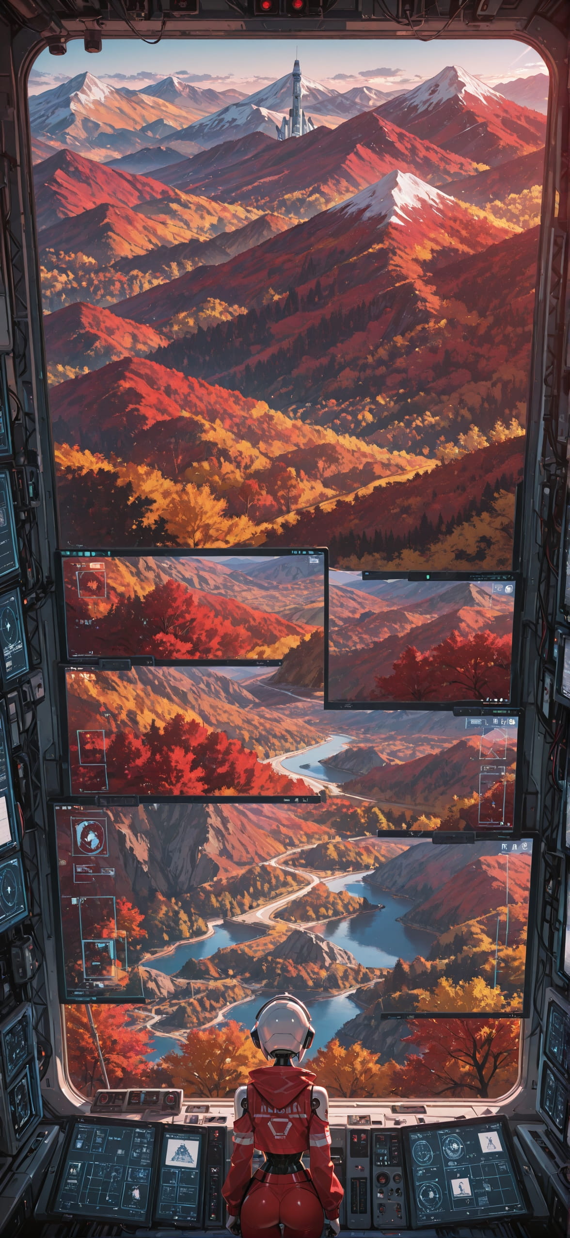 Spacexipo Red Afternoon Mountain Autumn Machine mobile wallpaper / スマホ壁紙