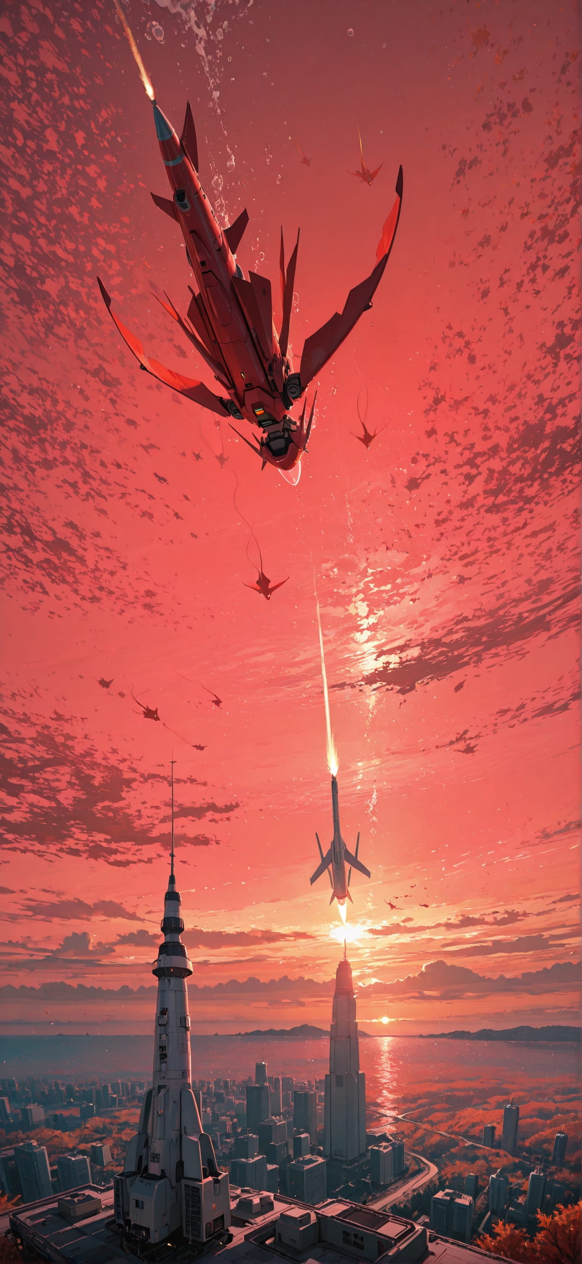 Spacexipo Red Afternoon Sea Autumn Animal Machine mobile wallpaper / スマホ壁紙