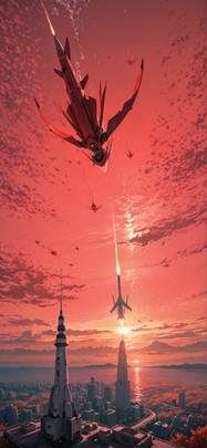 Spacexipo Red Afternoon Sea Autumn Animal Machine mobile wallpaper / スマホ壁紙
