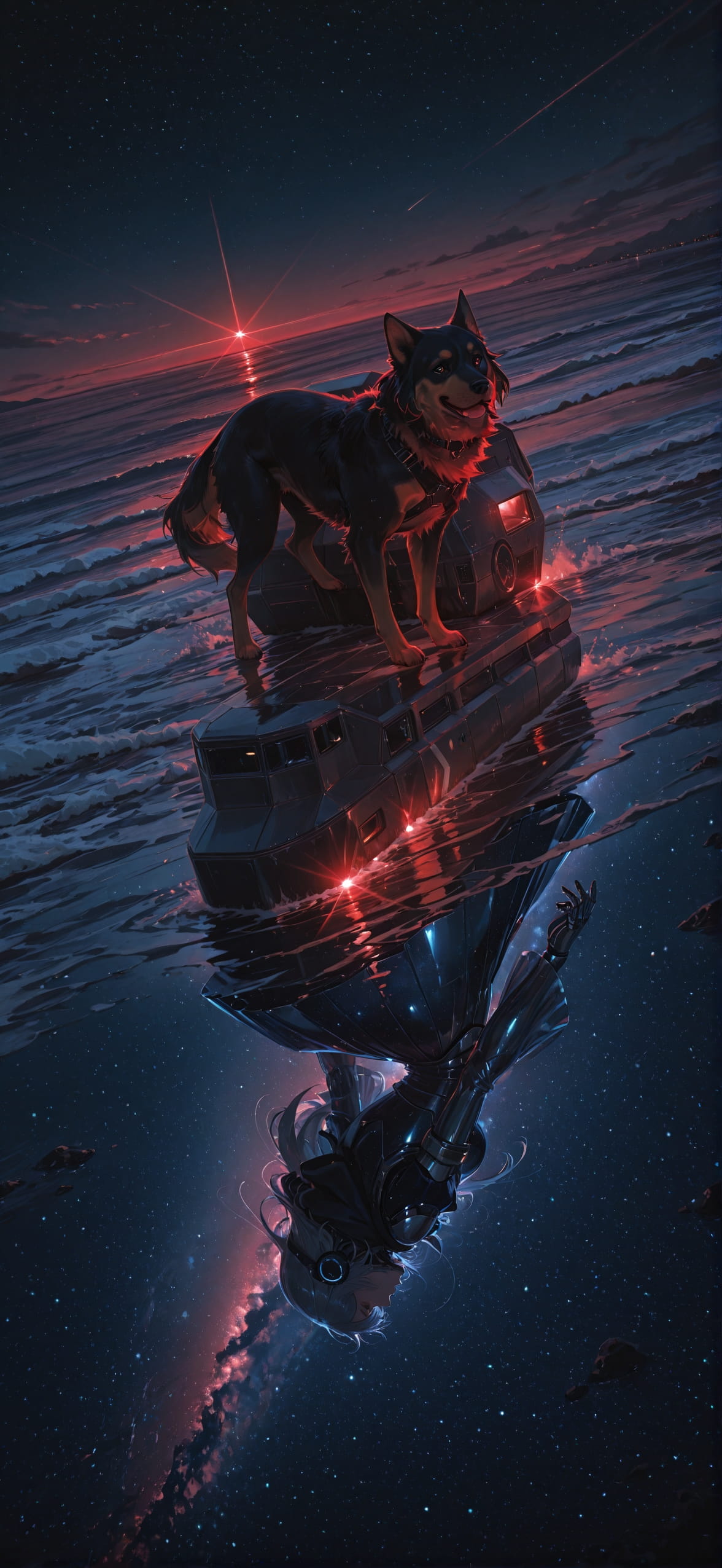 Spacexipo Red Night Sea Winter Animal mobile wallpaper / スマホ壁紙