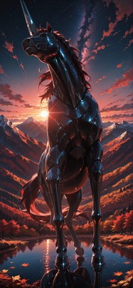 Spacexipo Red Sunset Mountain Autumn Animal mobile wallpaper / スマホ壁紙