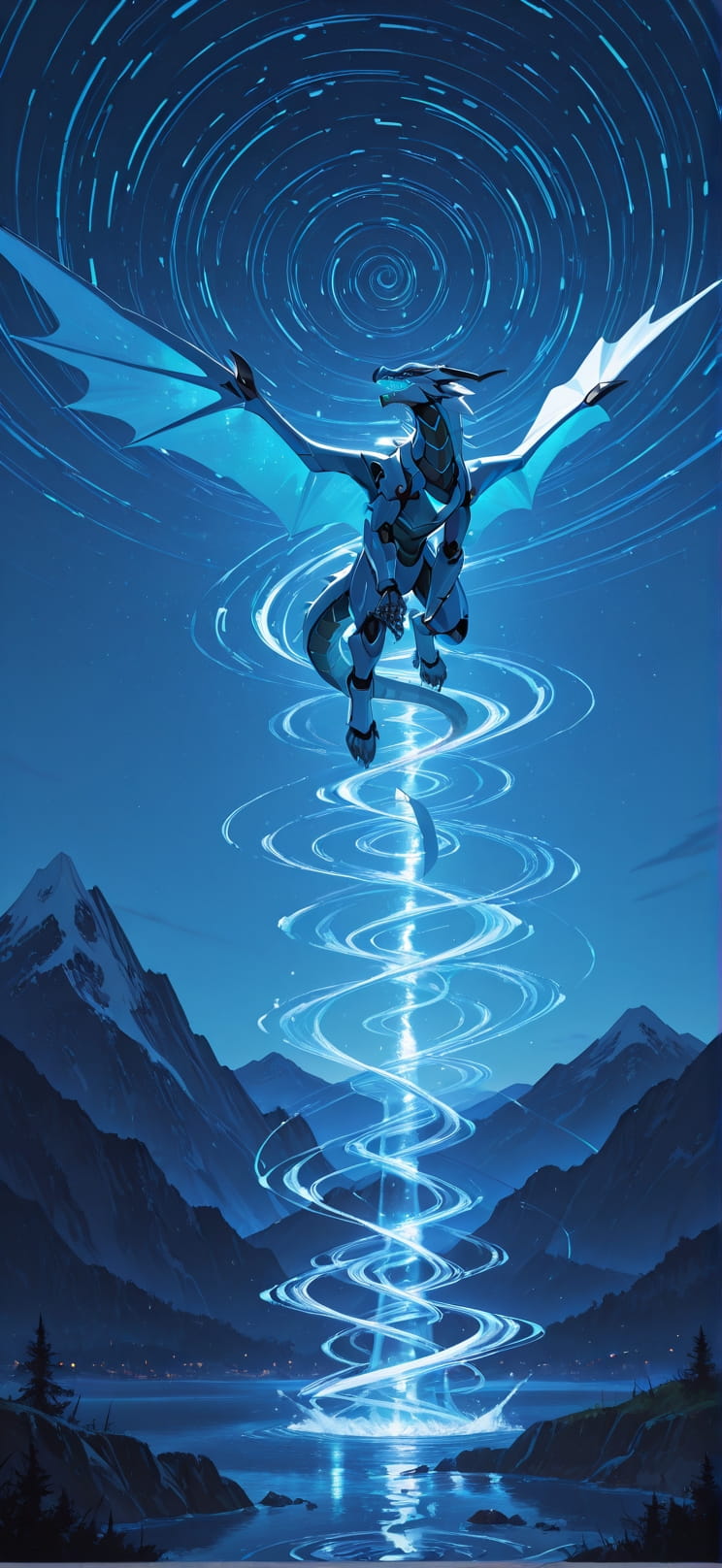 Spiral Blue Night Mountain Spring Animal Machine mobile wallpaper / スマホ壁紙