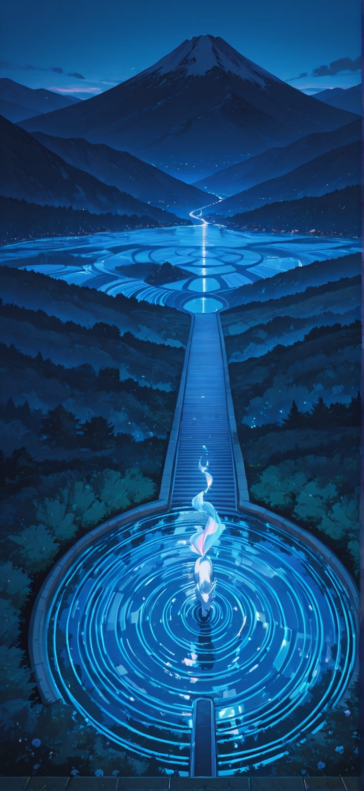 Spiral Blue Night Mountain Spring Animal mobile wallpaper / スマホ壁紙