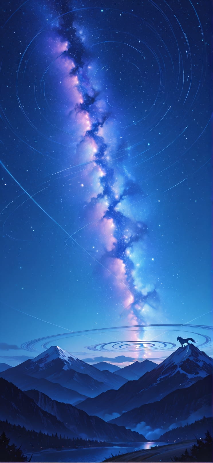 Spiral Blue Night Mountain Summer Animal mobile wallpaper / スマホ壁紙